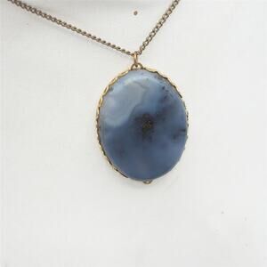 Statement Necklace Pendant Costume Jewelry Polished Stone Gold Tone